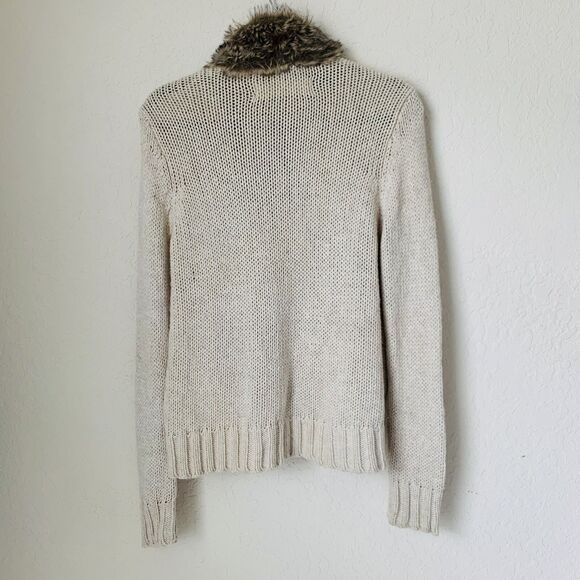 Zara Cardigan Sweater Women L Beige Knit Brown Fur Mob Wife Glam Preppy Boho - Picture 2 of 12